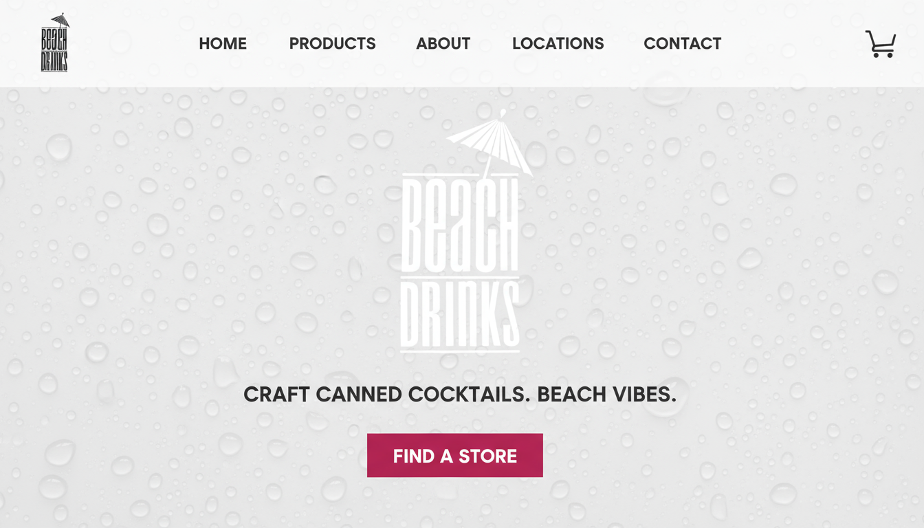 Beach Drinks website and brand design composite showing the full canned cocktail lineup