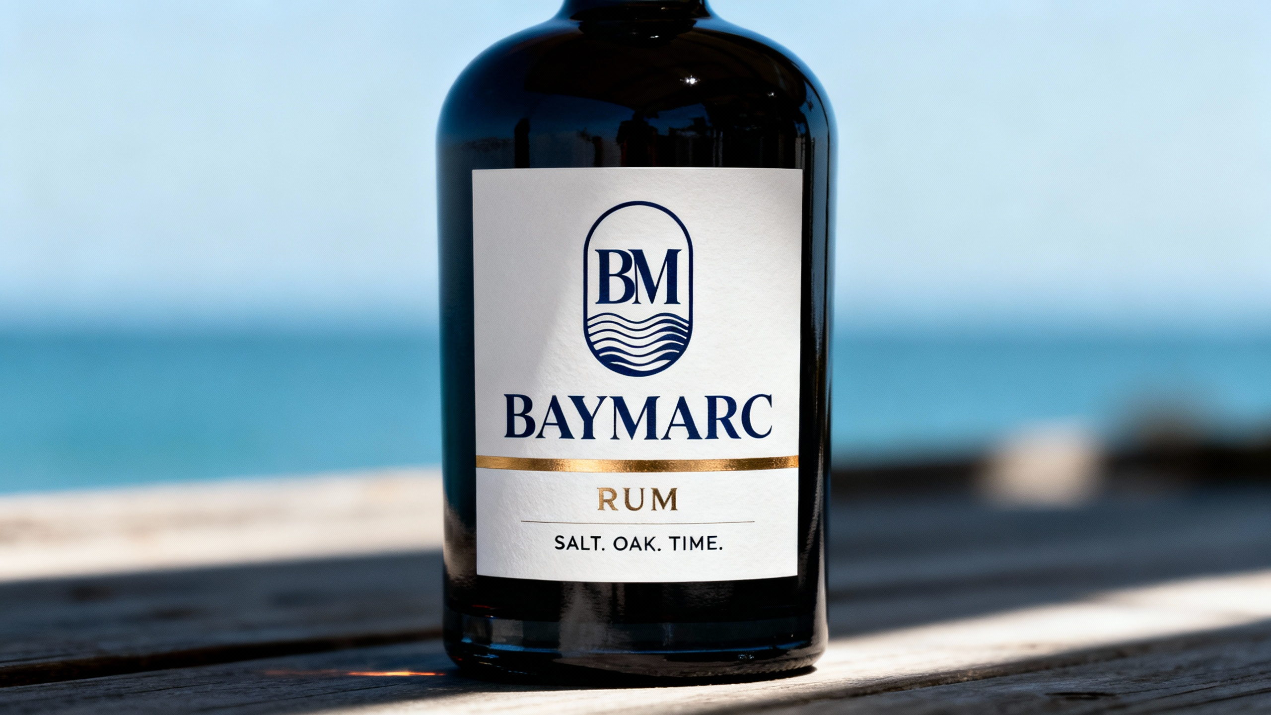 Alternate Baymarc Rum bottle rendering showing label and closure detail