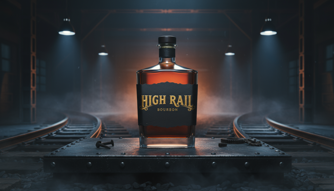 High Rail Bourbon concept bottle render, variation four