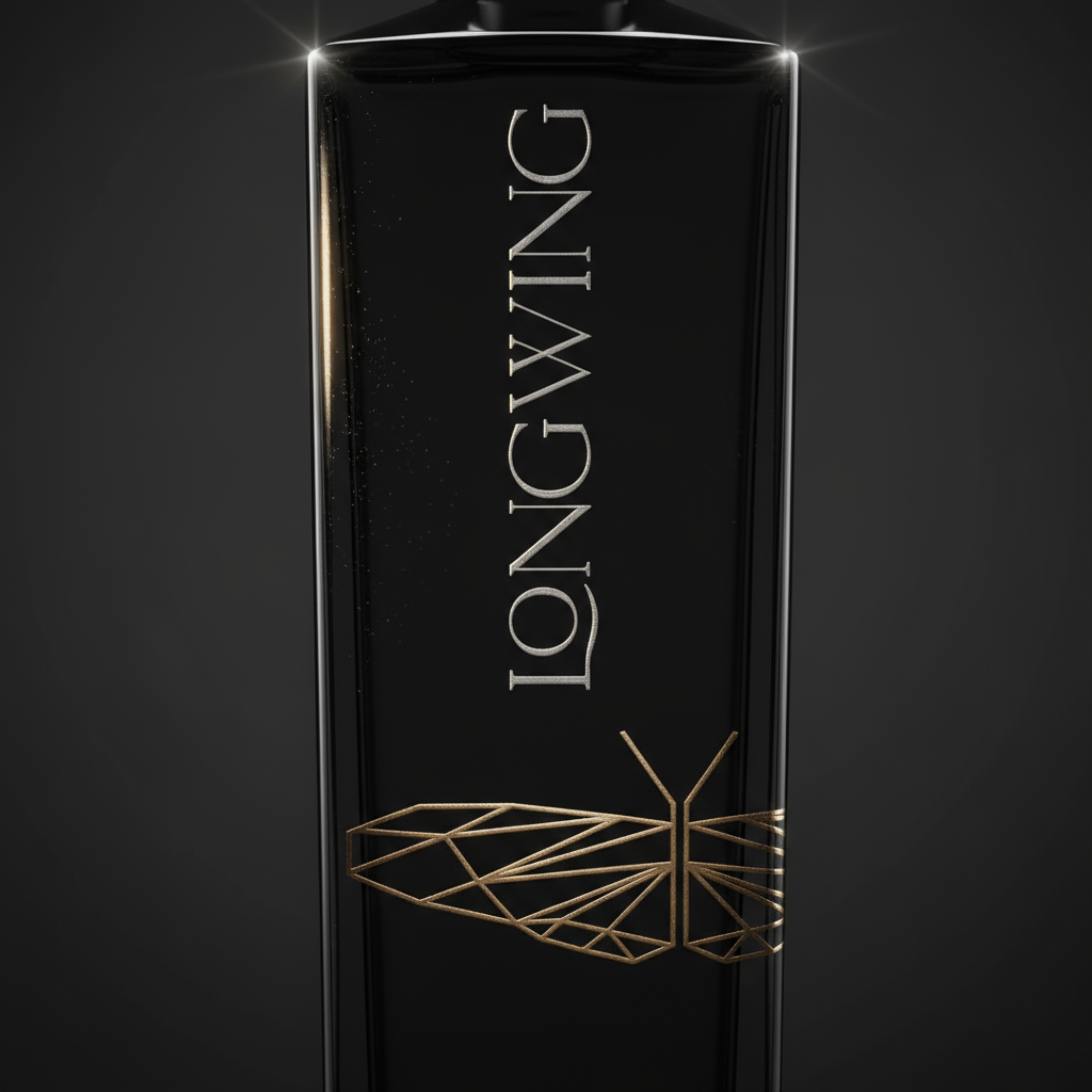 Close-up detail of the Longwing Vodka bottle and label