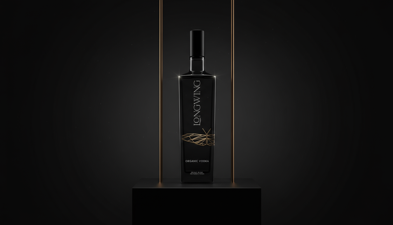 Longwing Vodka brand banner featuring the bottle and butterfly emblem